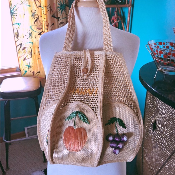 SOLD Vintage 1940s Purse straw bag Souvenir fruit - Picture 3 of 6